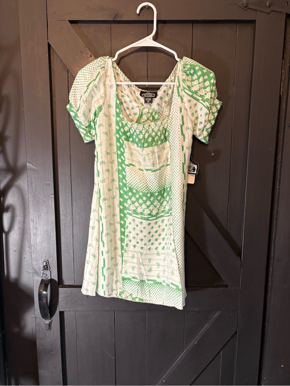 Angie Green & Cream Printed Casual Tunic Dress